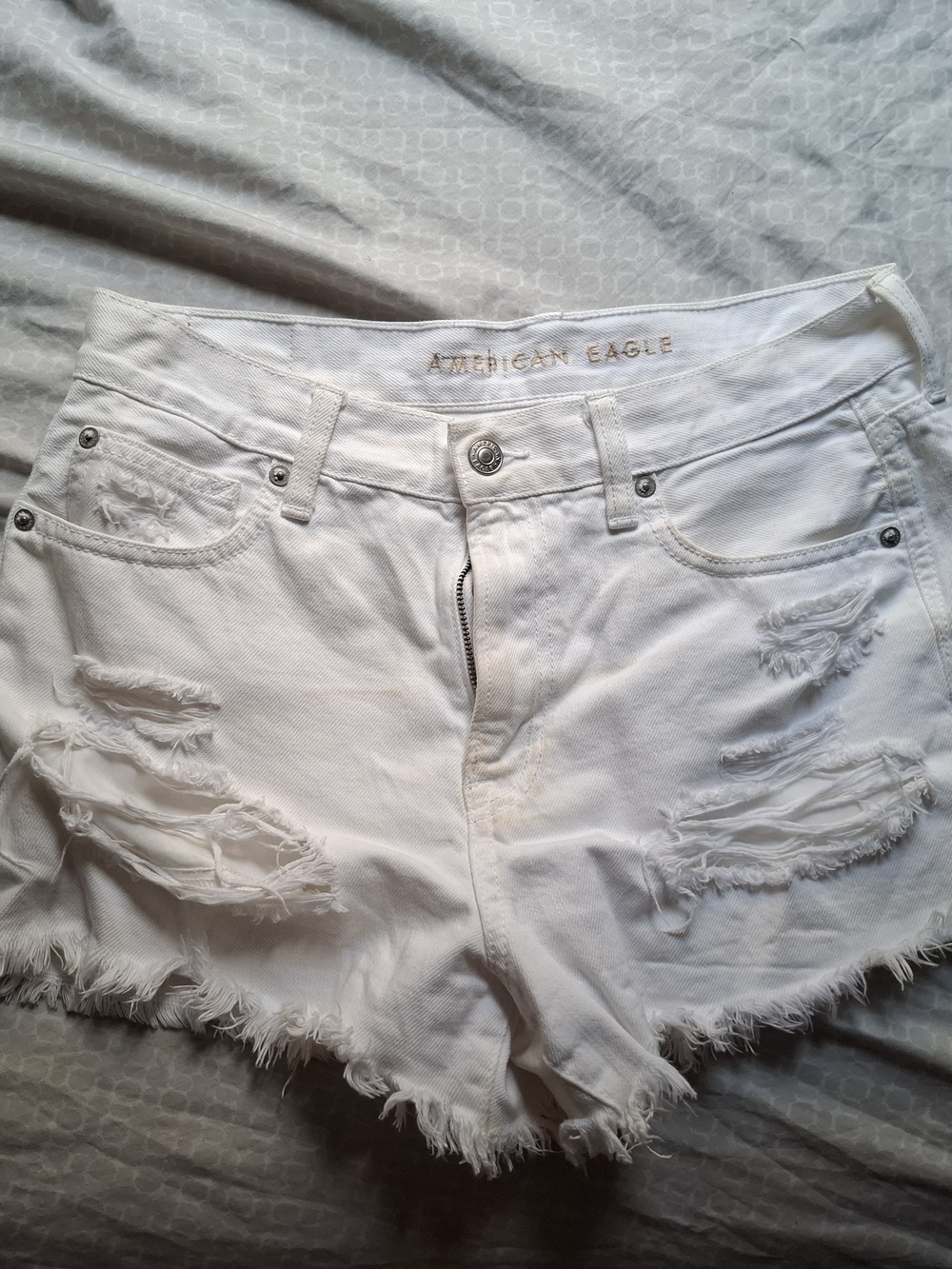 American Eagle Outfitters White Distressed Denim Shorts